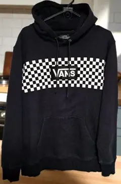 ​【実寸L相当】VANS パーカー XL 黒 チェッカーフラッグ 刺繍ロゴ