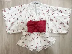 新品 90cm 着付け簡単◎ 浴衣 3点セット 上衣＆ワンピース＆つくり帯 