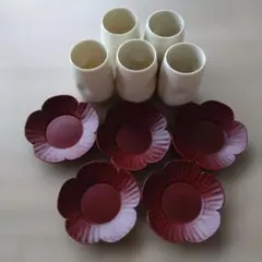 鎌倉彫　梅型 茶托・湯呑5枚セット