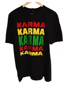 US古着 KARMA プリント Tシャツ 半袖　ラスタカラー　黒