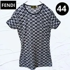 ❤良品❤FENDIフェンディ総柄Tシャツ チェッカーフラッグ モノトーンロゴ44