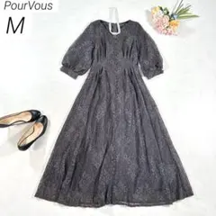 洗える✨　PourVous　ドレス　ロング　総レース　ボリューム袖　アーミー　Mのサムネイル