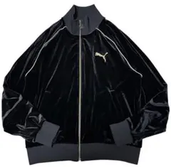 PUMA ベロア トラックジャケット 黒 ゴールドロゴ ジャージ ブラック 美品