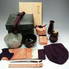 Ｓ３０４　御所籠　『竹工　島田竹宝斎作』『茶器揃』　共箱　茶道具 島田竹宝斎 竹工芸作家 竹編御所籠一式揃 茶箱 高級茶