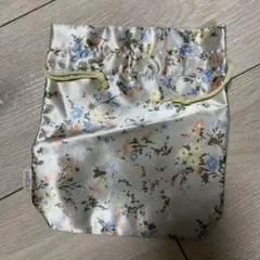 gelatopiqué ジェラートピケ 花柄シルバーサテン巾着袋