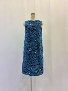 【S MaxMara】総柄コットンワンピース ノースリーブ ブルー系 サイズ40