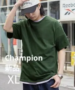 新品 男女兼用 チャンピオン オーバーサイズ コットンワッペンTシャツ XL 緑
