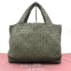 【極美品】FALORNIイントレチャート カーキグレー ラムレザー トートバッグ falorni（ファロルニ） バッグイタリア製 編みこみ イントレチャート