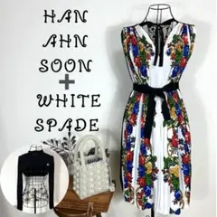 超美品【HAN AHN SOON】花柄プリーツワンピース➕新品アームニット付きのサムネイル