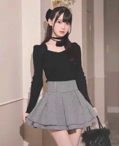 SHEIN 千鳥格子柄フレアミニスカート