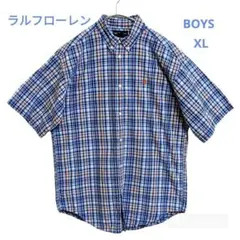 ラルフローレン 半袖 チェックシャツ 古着 ポニー刺繍 boys XL