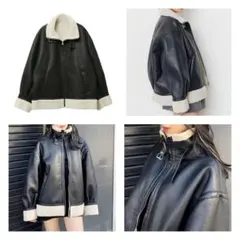 EVRIS オーバーサイズボアブルゾン 合皮 ブラック