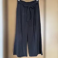 黒 ワイドパンツ ウエストリボン付き