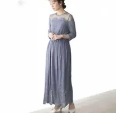 新品ADAM ET ROPE’ チュールパネルレースドレス　ロングワンピース