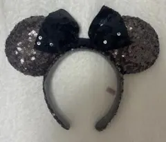 ミッキー耳 黒 スパンコール カチューシャ