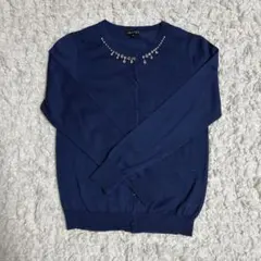 INDIVI ネイビー ビジュー付き カーディガン 38