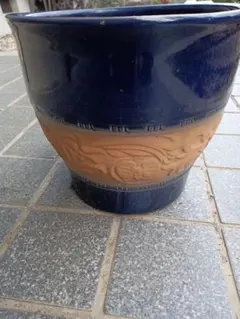 ネイビーブルー陶器植木鉢　7号