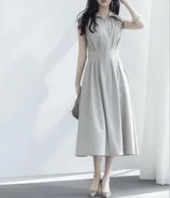 未使用　セゾンドパピヨン　ノースリーブ グレー ワンピース M