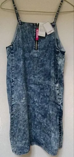 新品未使用デニム柄 ブルークロスワンピース LL(170)　キャミワンピ