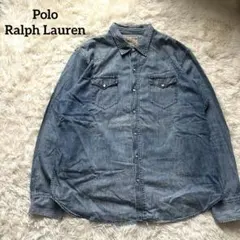 美品 ポロラルフローレン パッチワーク シャツ 長袖 インディゴ