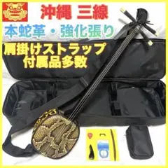 美品】沖縄三線 人工蛇革 ソフトケース 調子笛 付属品 初心者 蛇皮 和