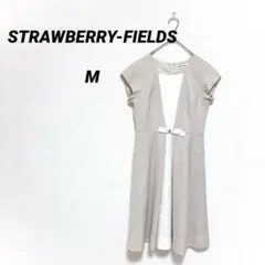 ストロベリーフィールズ バイカラー リボン ワンピース ベージュ 重ね着風
