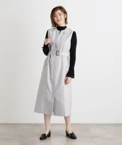 grove◆ジレ2WAYジャンドレ◆ライトグレー◆ジレワンピース
