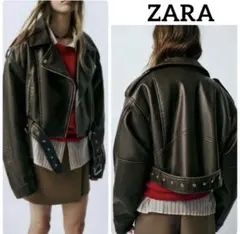 美品　ZARA クロップド ダブル ライダース ジャケット　M　洗える　カーキ
