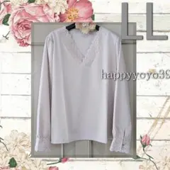 新品激安LL トープ レース ストレッチ プルオーバー ブラウス 大きいサイズ