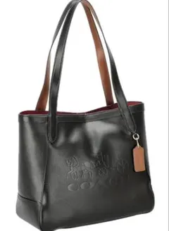 コーチ COACH 上質のソフトレザー トート馬車ロゴが型押しが素敵内側が赤色