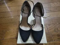 パンプス ブラック ラメ ヒール 7cm Lサイズ 24cm 美品