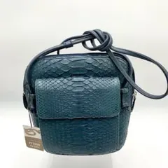 本革 パイソン ヘビ革 蛇 ショルダーバッグ ブルー 金具