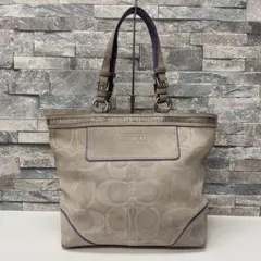 COACH ベージュ ロゴ スウェード　トートバッグ