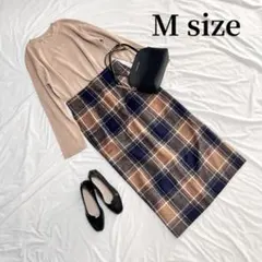 【コーデ売り】長袖カットソー＋チェック柄ロングスカート　Mサイズ相当　まとめ売り