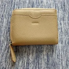 薄型小銭入れ フラグメントケース ミニ財布 ベージュ キーチェーン付き