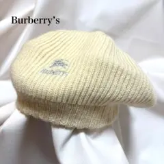 Burberry's ベレー帽 ウール100%ニット アイボリー ホースロゴ刺繍のサムネイル