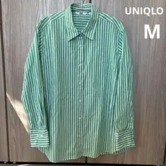 【UNIQLO】 コットンストライプシャツ グリーン 長袖　M