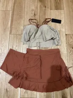 レディースフリル水着セット　新品未使用　ベージュ・ブラウン