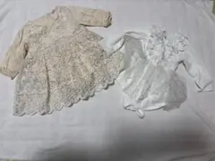 ベビー　アイボリー　オフホワイト　ロンパース2点セット