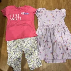 130cm アイスクリーム柄ワンピとTシャツとズボン3点セット