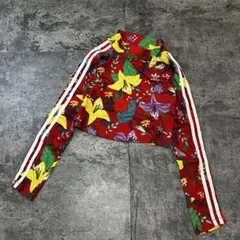 アディダスオリジナルス　花柄　ショート丈ロングTシャツ　刺繍トレフォイルロゴ