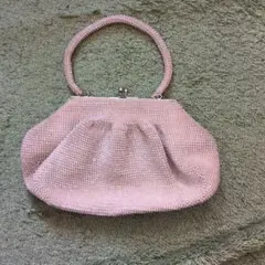 ビーズ装飾 ピンクベージュ ハンドバッグ