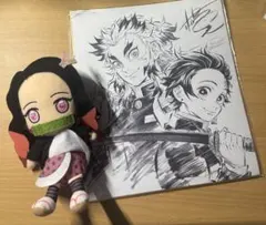 鬼滅の刃 禰豆子 ぬいぐるみ ＆ 煉獄杏寿郎 炭治郎 色紙 セット