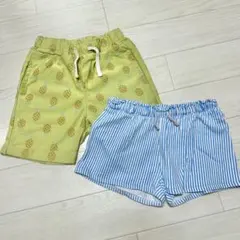 パイル ショートパンツ 2枚 セット 110 120 イエロー ブルー ボーダー