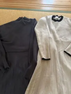 index ニットワンピース　セット　リブ編みプリーツニット