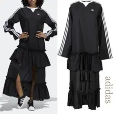 adidas アディダスオリジナルス フリルロングワンピース ティアード　s