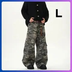 迷彩 ワイドデニム L バギーパンツ ストリート 韓国 Y2K カーゴパンツ