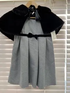 フェイクファーポンチョ4歳&千鳥柄ワンピース120センチ