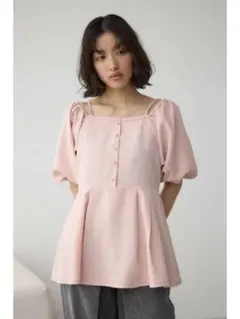 2WAYパフスリーブ配色ペプラムブラウス AZUL BY MOUSSY ピンクのサムネイル