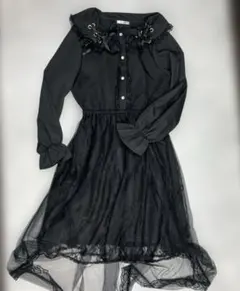 ゴシック　ロリータ　チュールワンピース　ブラック　レース　S